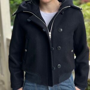 rag & bone Navy 100% Wool Coat Toggle Zip Hooded Size S